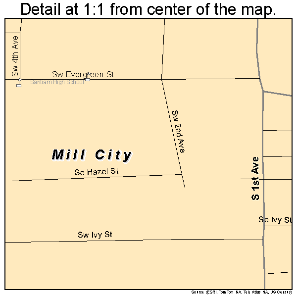 Mill City, Oregon road map detail