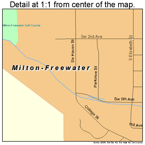 Milton-Freewater, Oregon road map detail