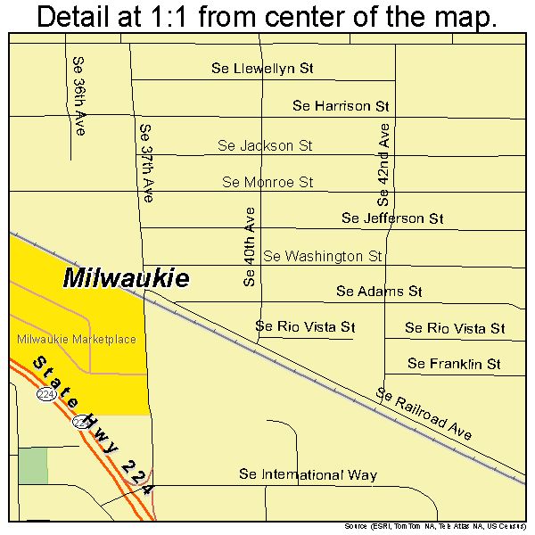 Milwaukie, Oregon road map detail