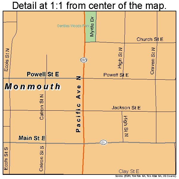 Monmouth, Oregon road map detail