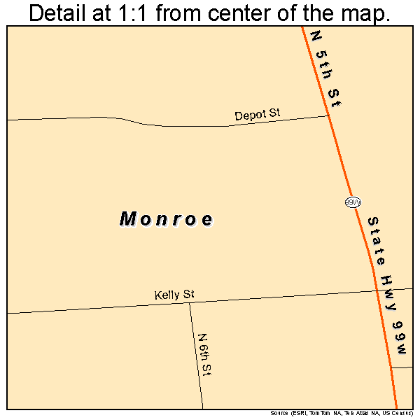 Monroe, Oregon road map detail