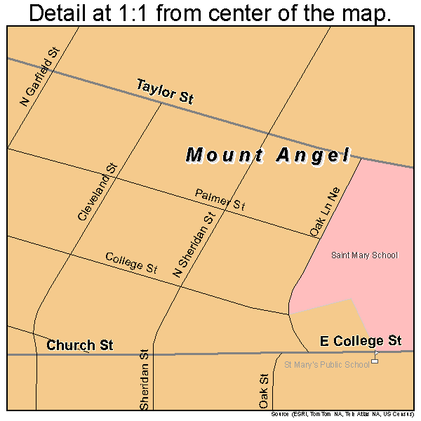 Mount Angel, Oregon road map detail