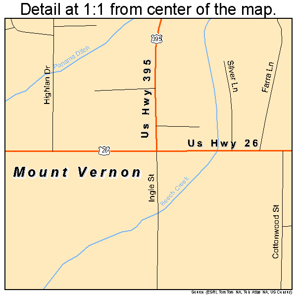 Mount Vernon, Oregon road map detail