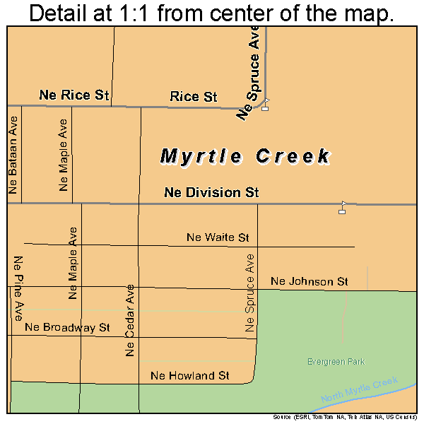 Myrtle Creek, Oregon road map detail