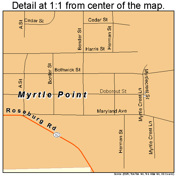 Myrtle Point, Oregon road map detail