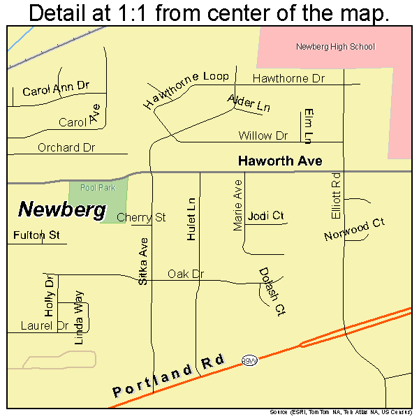 Newberg, Oregon road map detail