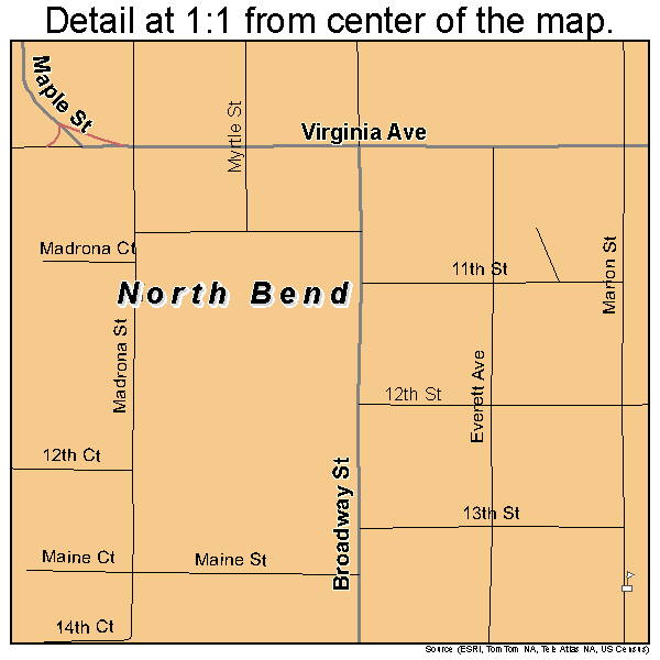 North Bend, Oregon road map detail
