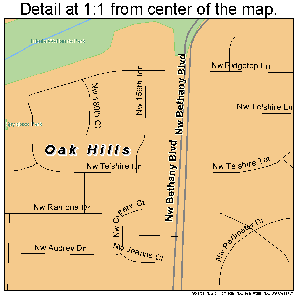 Oak Hills, Oregon road map detail