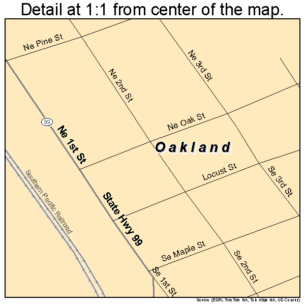 Oakland, Oregon road map detail