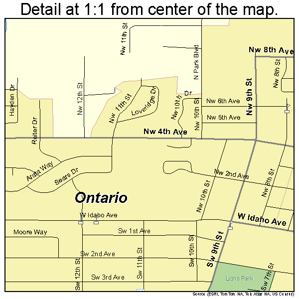 Ontario, Oregon road map detail