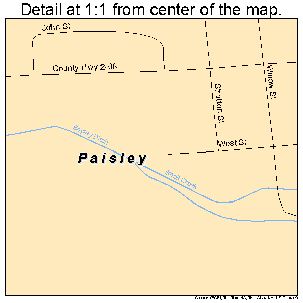Paisley, Oregon road map detail