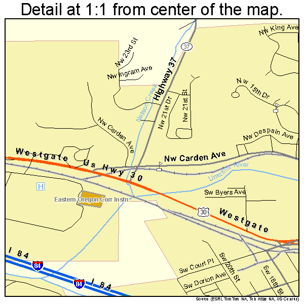 Pendleton, Oregon road map detail