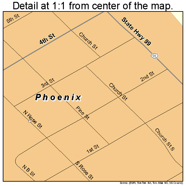 Phoenix, Oregon road map detail