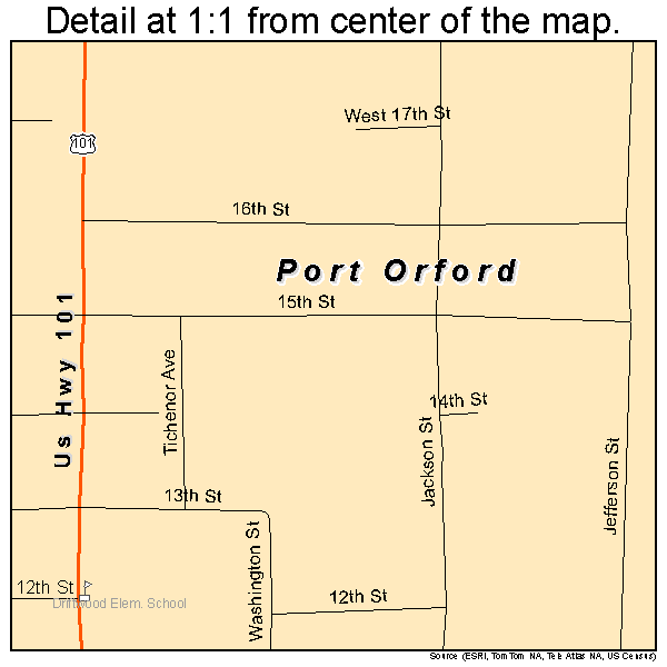 Port Orford, Oregon road map detail