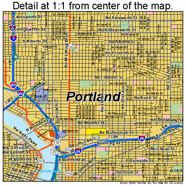 Portland, Oregon road map detail