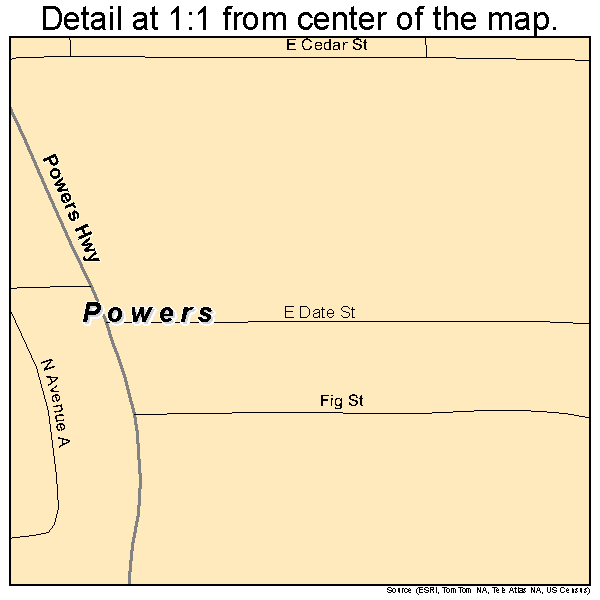 Powers, Oregon road map detail