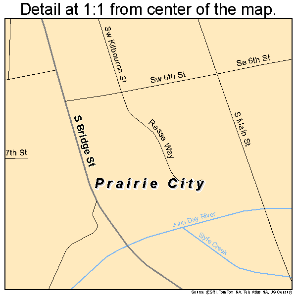 Prairie City, Oregon road map detail