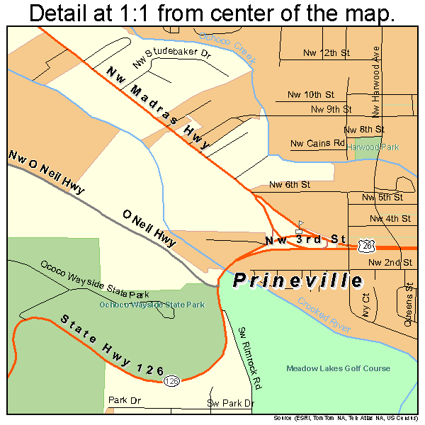 Prineville, Oregon road map detail
