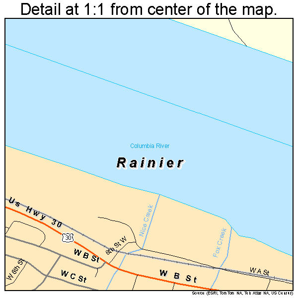 Rainier, Oregon road map detail