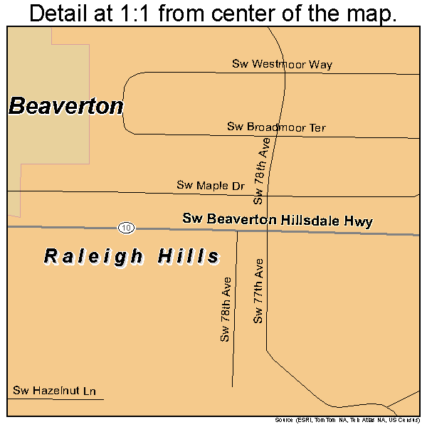Raleigh Hills, Oregon road map detail