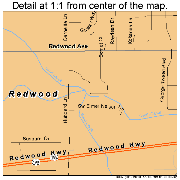 Redwood, Oregon road map detail