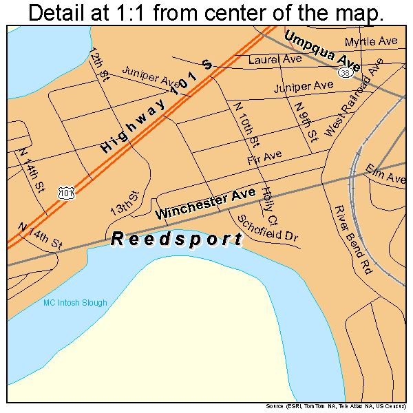 Reedsport, Oregon road map detail