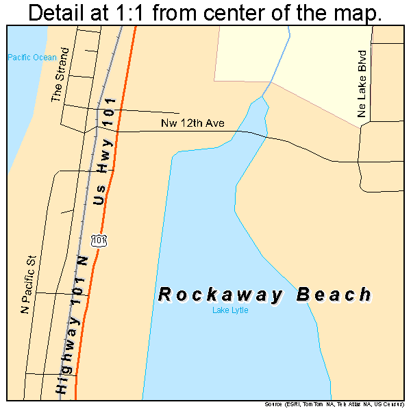 Rockaway Beach, Oregon road map detail