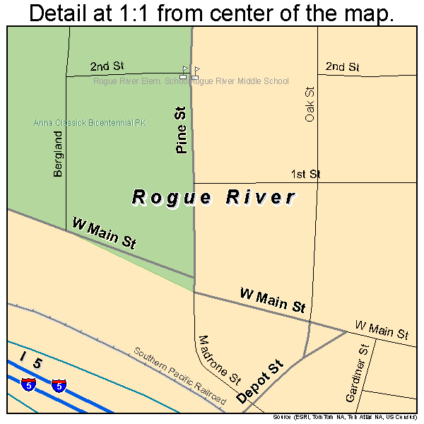Rogue River, Oregon road map detail