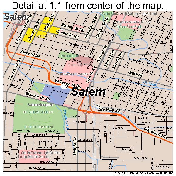 Salem, Oregon road map detail