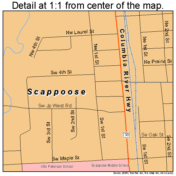 Scappoose, Oregon road map detail