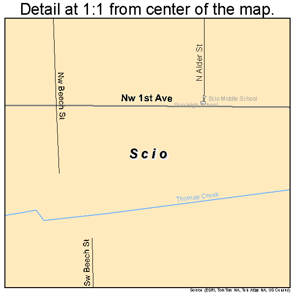Scio, Oregon road map detail
