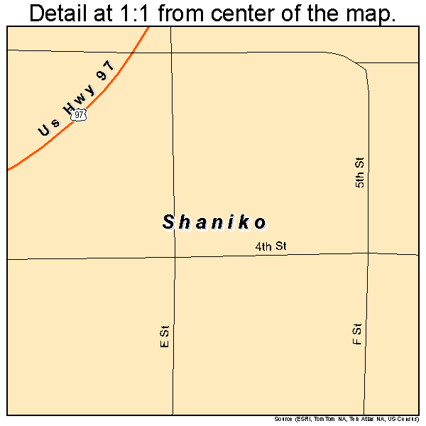 Shaniko, Oregon road map detail