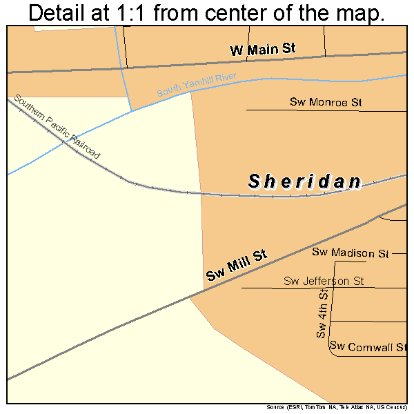 Sheridan, Oregon road map detail