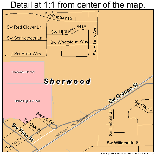 Sherwood, Oregon road map detail