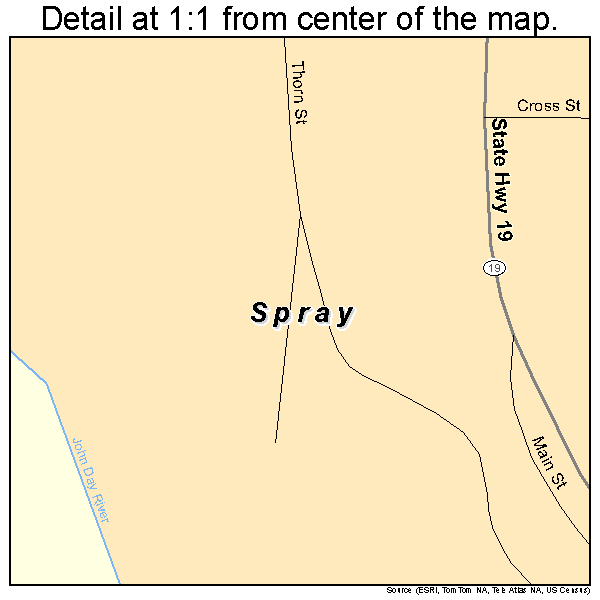 Spray, Oregon road map detail