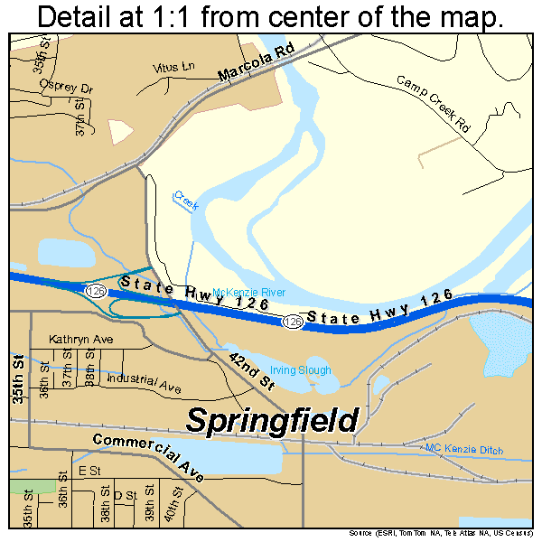 Springfield, Oregon road map detail