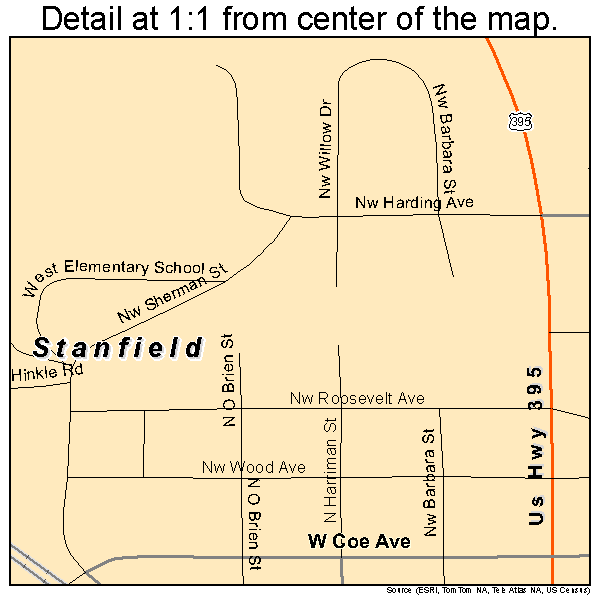 Stanfield, Oregon road map detail