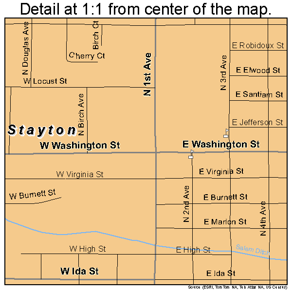 Stayton, Oregon road map detail