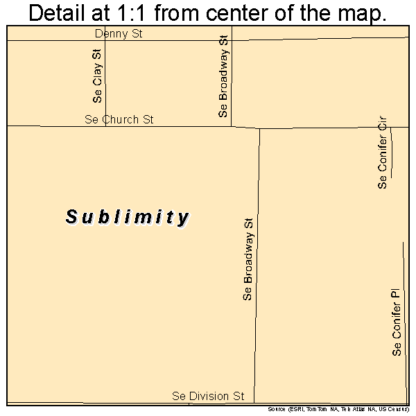 Sublimity, Oregon road map detail
