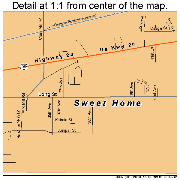 Sweet Home, Oregon road map detail