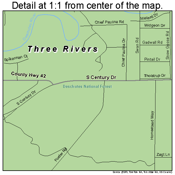 Three Rivers, Oregon road map detail