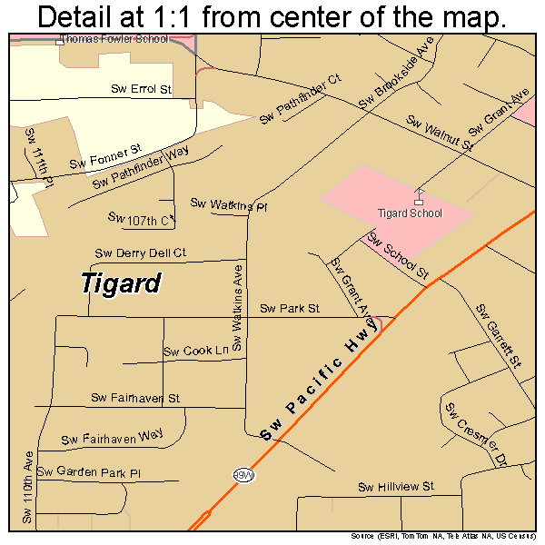 Tigard, Oregon road map detail