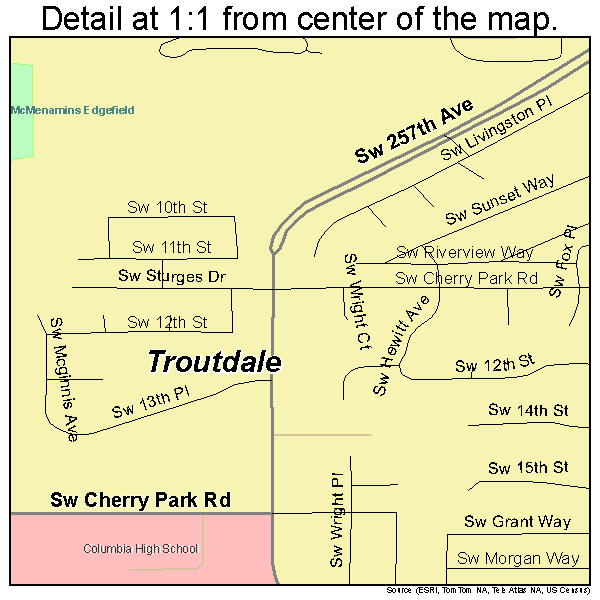 Troutdale, Oregon road map detail