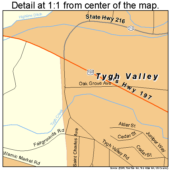 Tygh Valley, Oregon road map detail