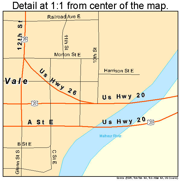 Vale, Oregon road map detail