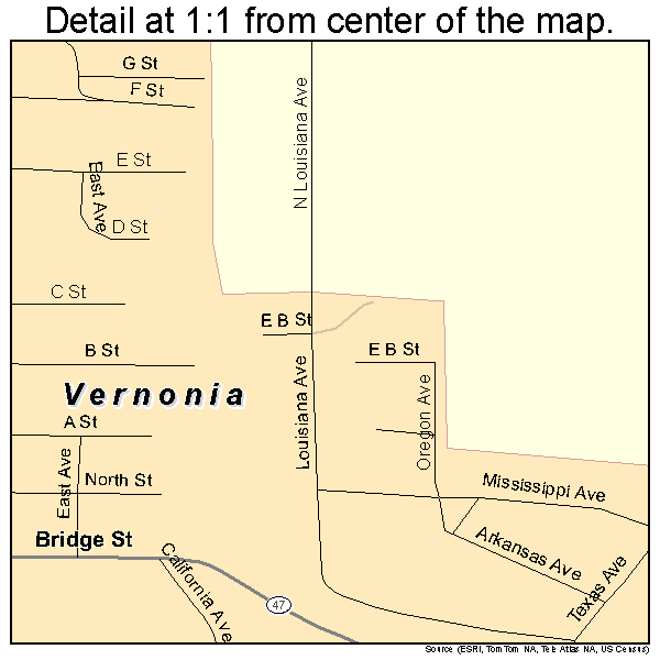 Vernonia, Oregon road map detail