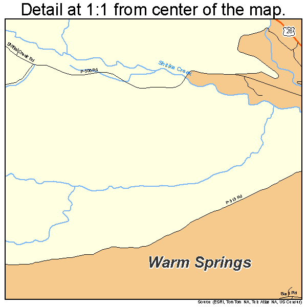 Warm Springs, Oregon road map detail