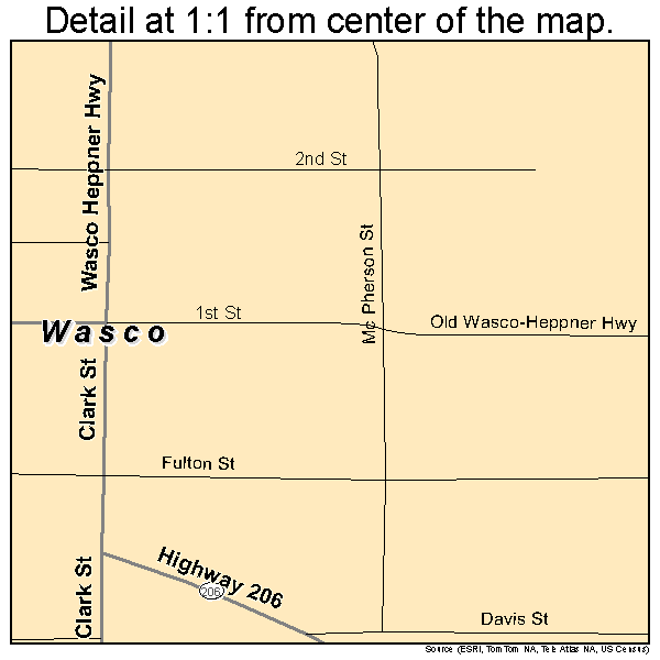 Wasco, Oregon road map detail