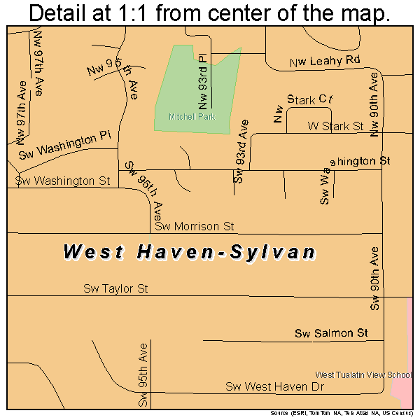 West Haven-Sylvan, Oregon road map detail