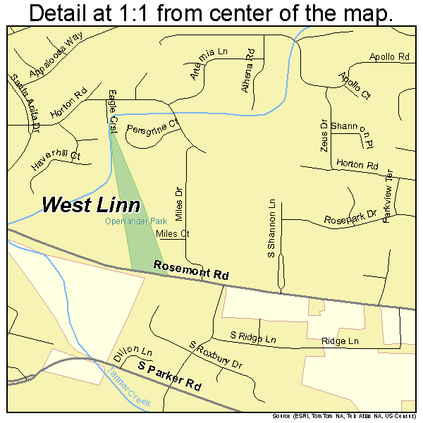 West Linn, Oregon road map detail